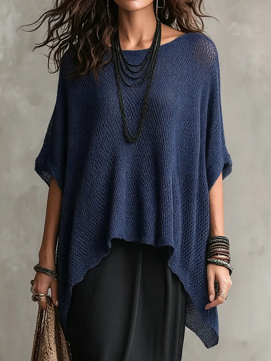 Women's Simple Oversized Knit Sweater With Asymmetrical Hem Design