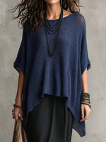 Women's Simple Oversized Knit Sweater With Asymmetrical Hem Design
