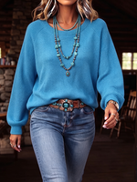 Cozy Basic Crew Neck Waffle Sweater Top