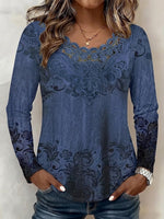 Women's Long-sleeve Crew-neck Top With Lace Trim