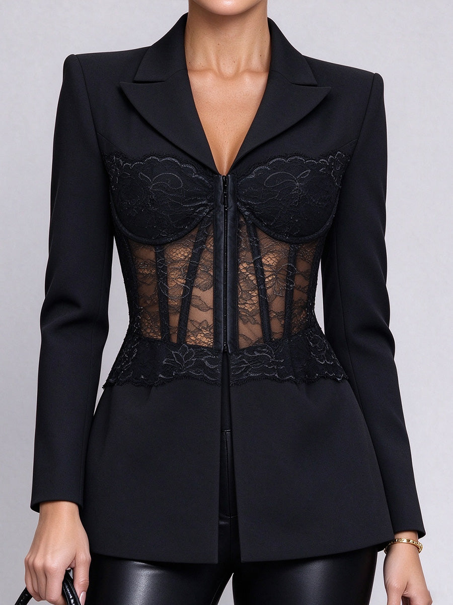 Chic Sheer Lace Corset Blazer