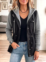 Women's Color-block Lapel Long-sleeve Casual Loose Faux-layered Knit Jacket
