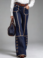 Gilded Piping Flared Denim Trousers