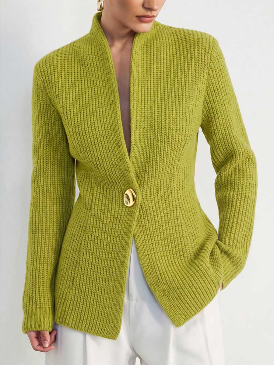 Bright Green Chunky Knit Single-button Cardigan