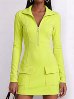 Women's Solid Color Collared Long Sleeve Casual Slim Fit Dress
