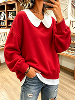 Cozy Peter Pan Collar Oversized Faux Two-piece Hoodie