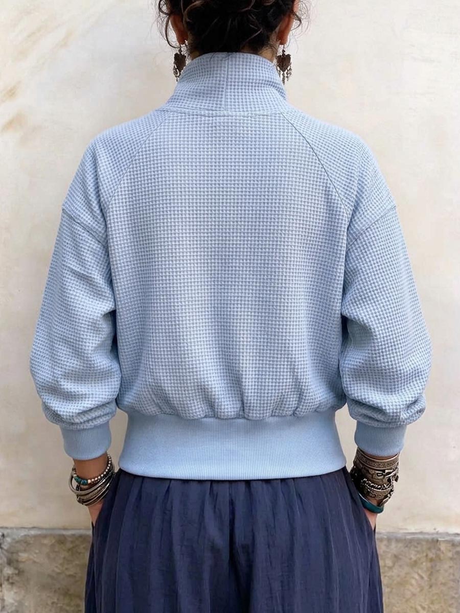 Women's Waffle Knit Lace-up Hem Asymmetrical Neck Sweater