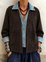 Women's Faux Two-piece Corduroy And Denim Patchwork Jacket