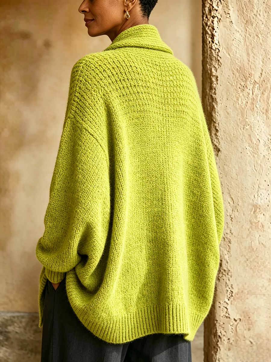 Chic Shawl Colla Lime Green Oversized Knitwear