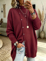 High-neck Button-up Knit Jacket