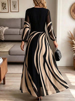 Women's Elegant Abstract Striped Sheer Long Sleeve Maxi Dress