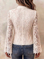 Women's Vintage Lace Blouse With Ruffles And Keyhole Cutout