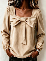 Chic Corduroy Top With A Square Neckline And Bow Detail