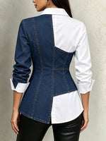 Chic Slim-fit Shirt Featuring A Mix Of Denim And Woven Fabrics.
