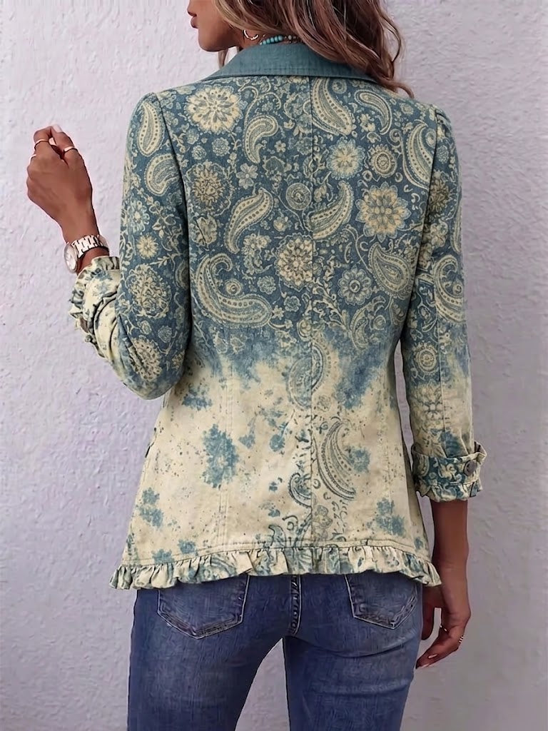 Boho-style Vintage Paisley Print Ruffled Jacket
