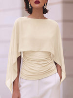Women's Solid Color Round Neck Cape-style Slim Top