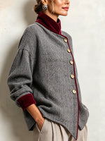 Vintage-style Patchwork Jacket In Burgundy Velvet And Herringbone Wool Blend