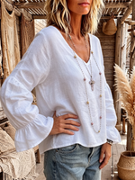 Casual Bohemian Flared Sleeve V-neck Top