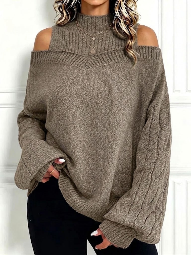 Loose-fit Mock-neck Knit Top With Lantern Sleeves