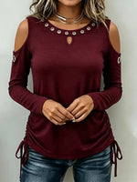 Sleek Grommet Cold-Shoulder Long-Sleeve Top