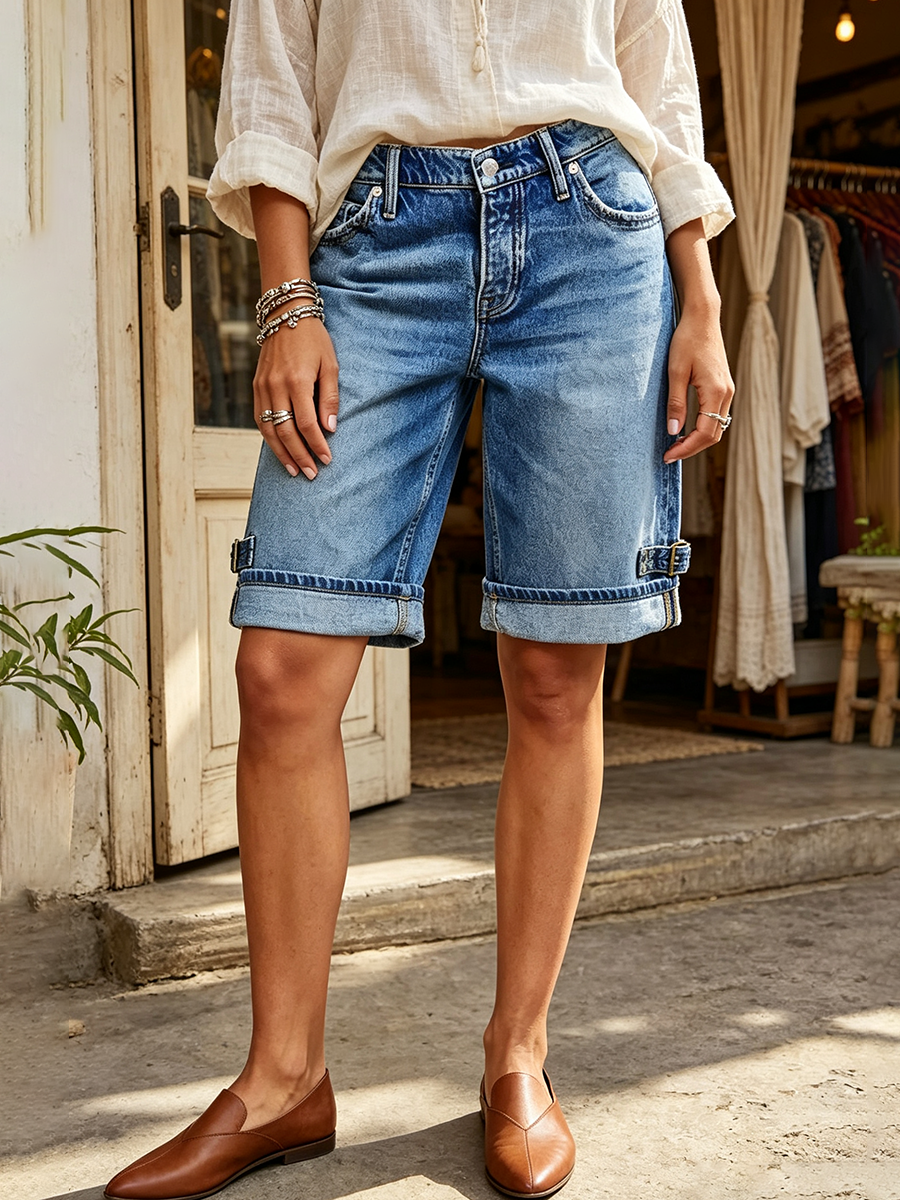 Chic Stretch-denim Bermuda Shorts