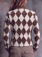 Women's Geometric Print Stand Collar Long-sleeved Casual Loose Faux Suede Jacket