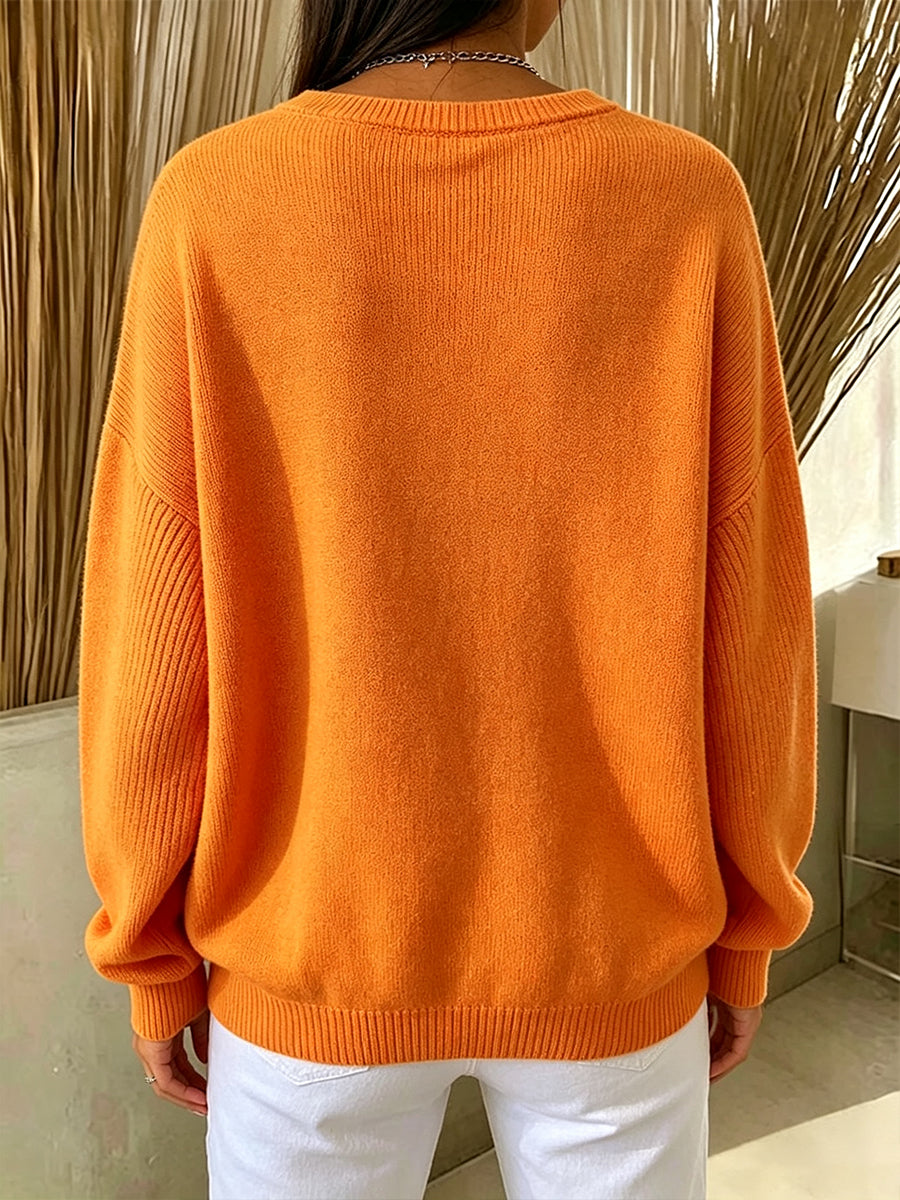 Cozy Orange Black Cat Autumn Knit Pullover