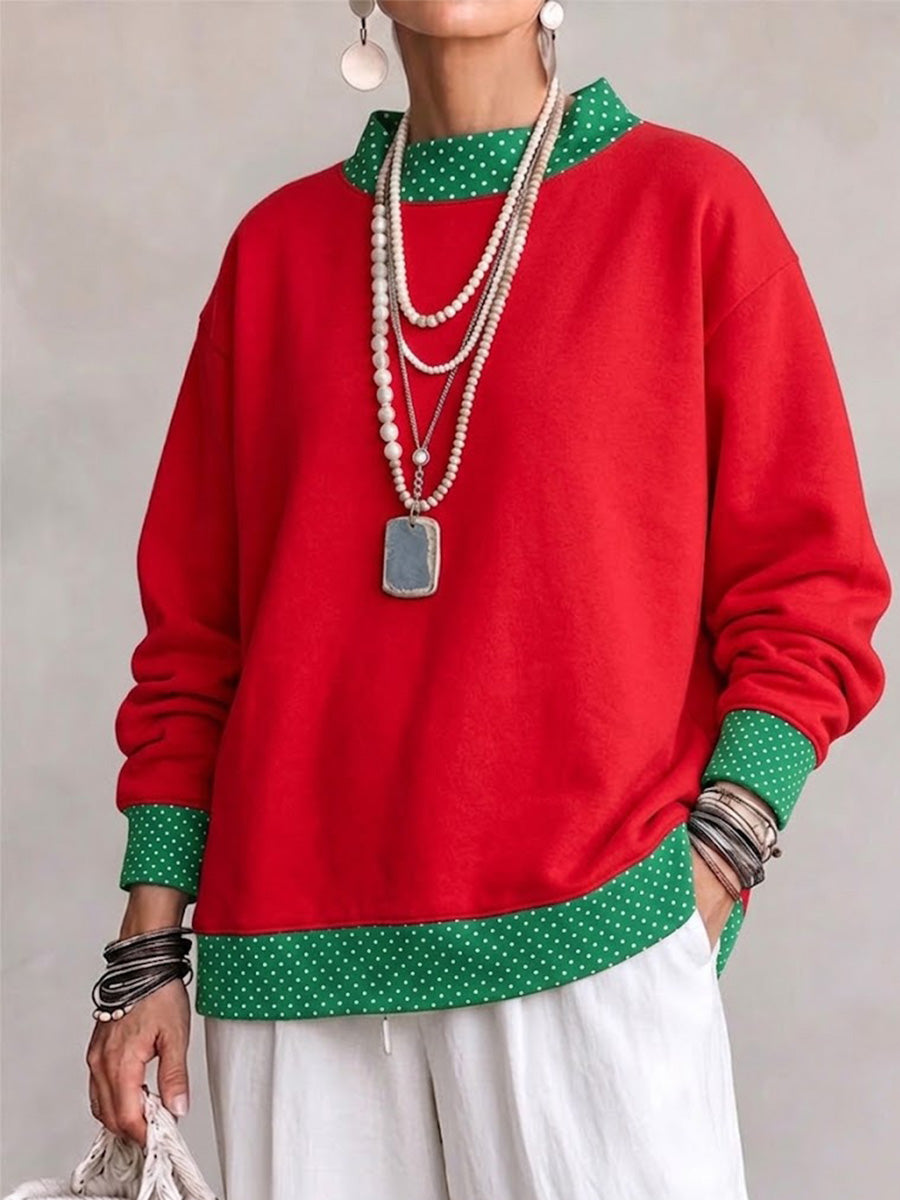 Loose-fit Long-sleeve Sweatshirt With A Crew Neck And Contrasting Polka-dot Pattern