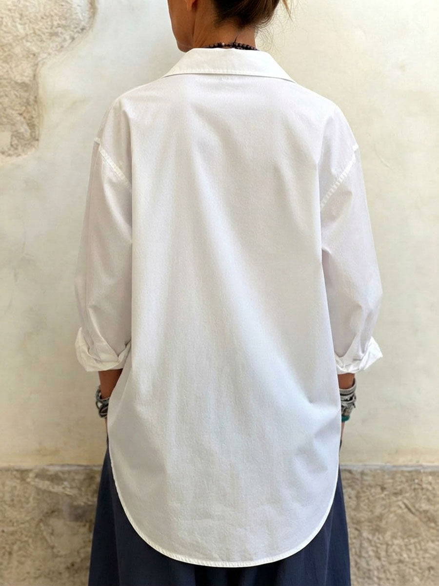 Classic Stylish Casual White Loose Button-down Shirt
