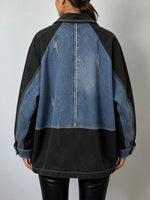 Relaxed-fit Color-block Denim Jacket With Contrast Stitching