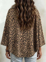 Women's Leopard Print Cardigan With Faux Mink Fur Collar – Long-sleeve, Loose-fit Casual Cape Top