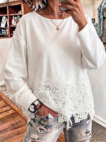 Floral Lace‑hem Oversized Long‑sleeve Top