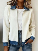 Women's Denim Collared Long-sleeved Casual Loose Knit Cardigan