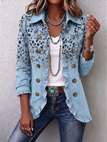 Boho-style Vintage Leopard And Floral Print Ruffle-detail Jacket