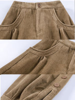 Casual Corduroy Harem Pants With Button Detail