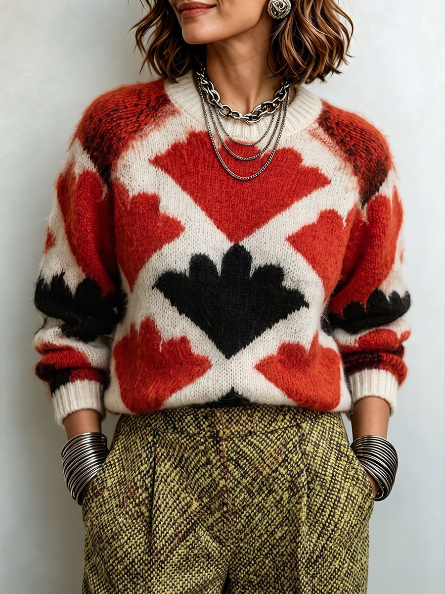 Vibrant Abstract Intarsia Knit Sweater