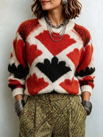 Vibrant Abstract Intarsia Knit Sweater