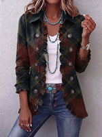 Boho-style Vintage Plaid Ruffle Jacket