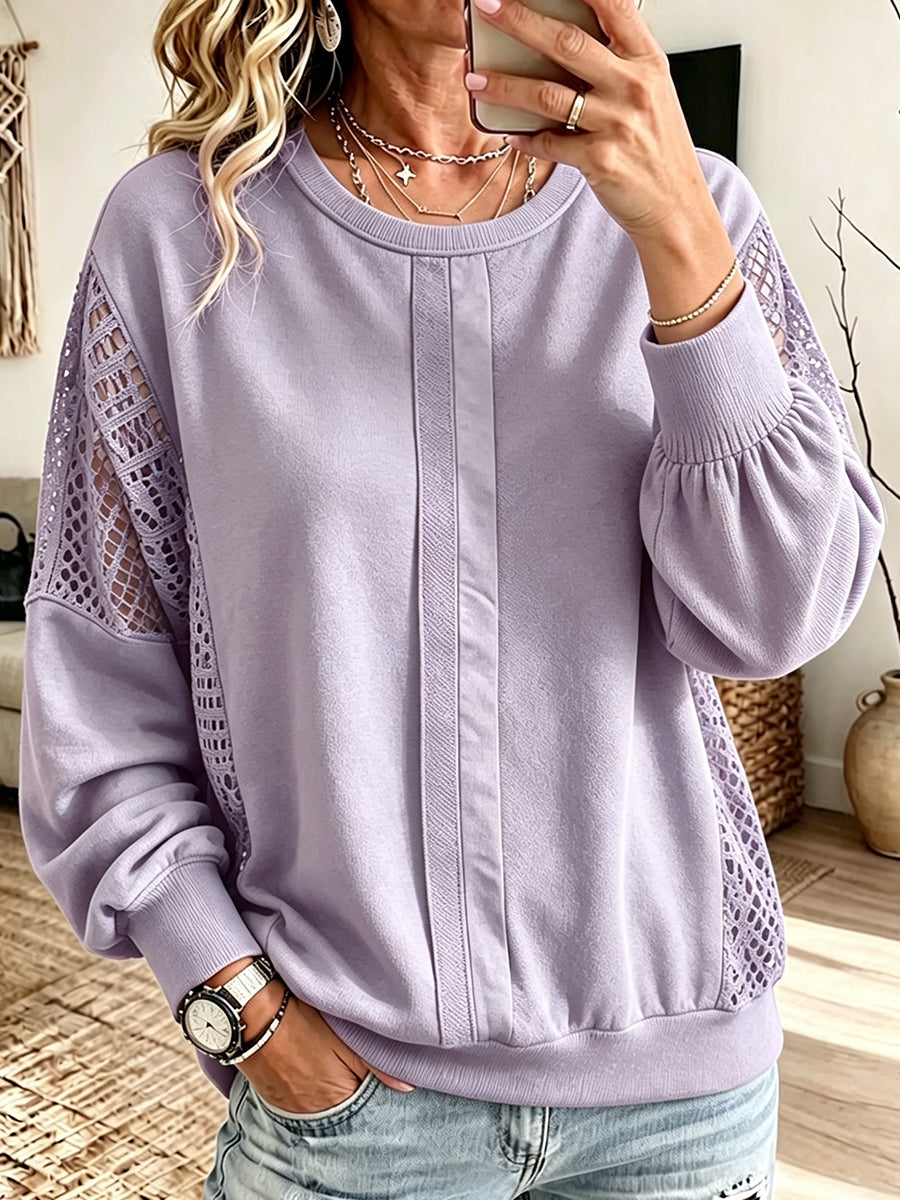 Casual Oversized Cotton Sweatshirt With Lace Paneling