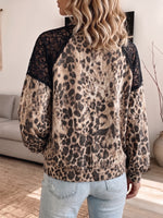 Chic Leopard Print Lace-Spliced Zip-Up Jacket