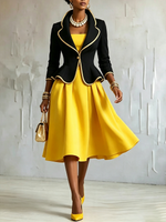 Elegant Gold Piping Blazer And Slip Dress Two-piece Set