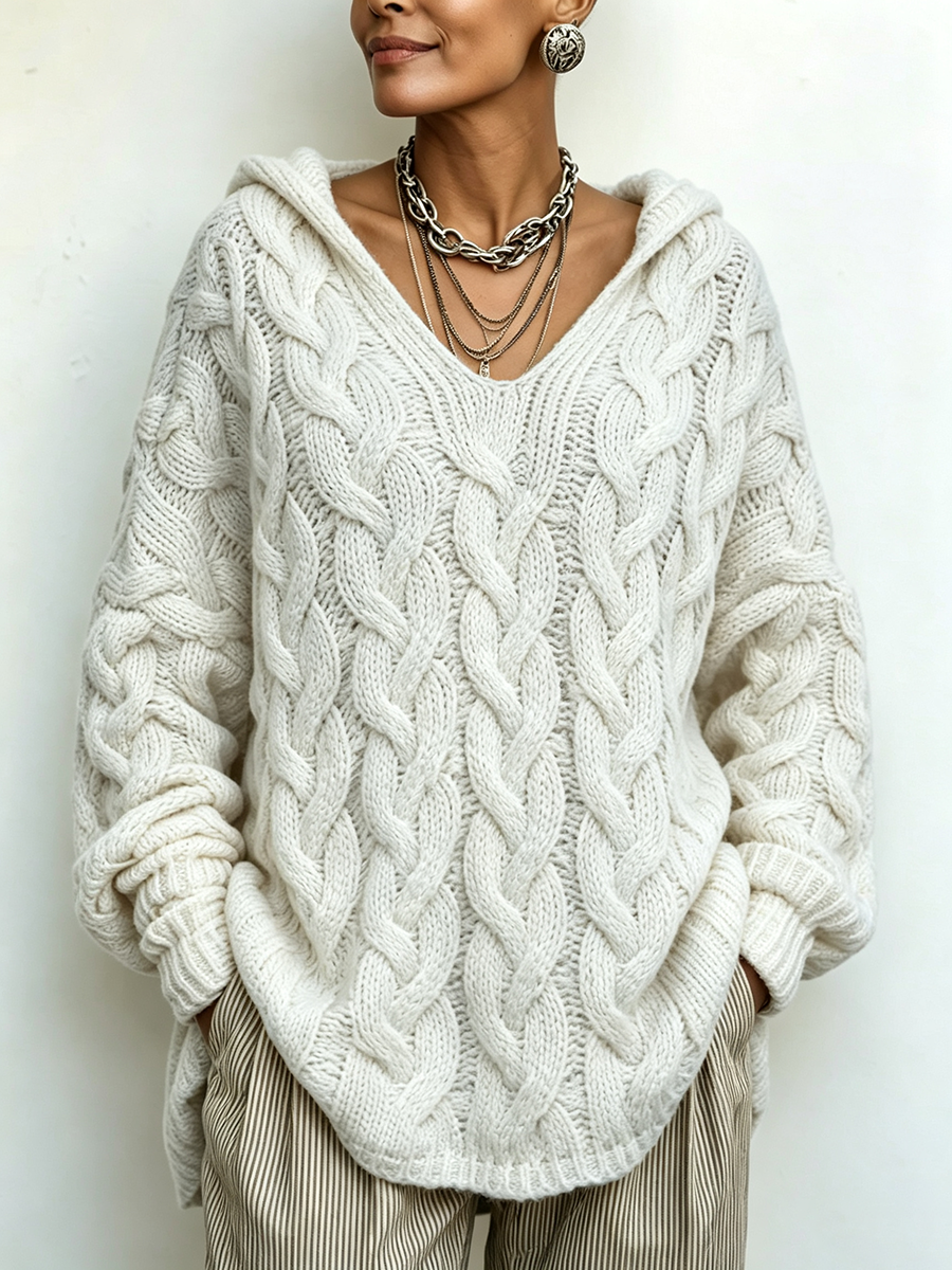 Cozy Chic Hooded Cable-knit Sweater