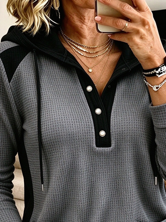 Casual Waffle Grey Hooded Sweatshirt