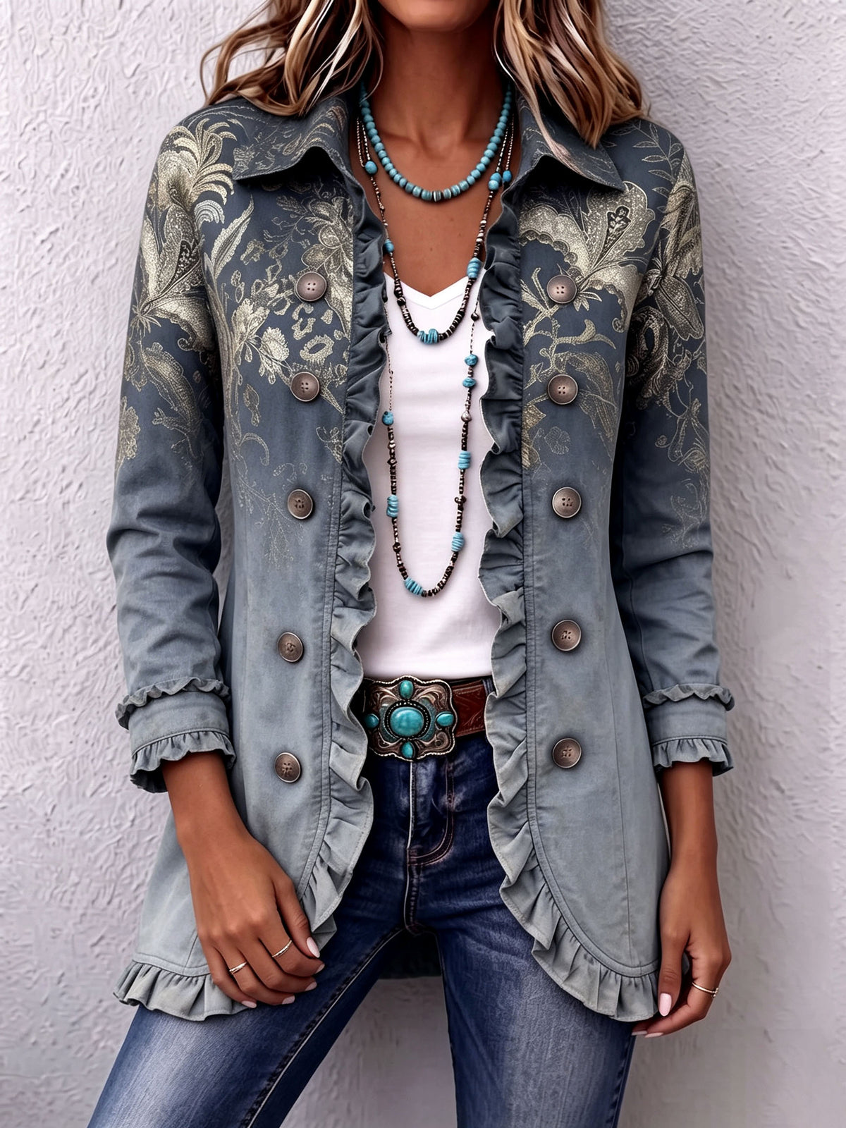 Bohemian Gold Floral Print Gradient Jacket