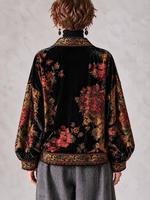 Bohemian Glam Vintage Floral Print Velvet Zip-up Jacket
