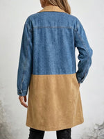 Relaxed-fit Mid-length Denim Trench Coat With Faux Suede Paneling