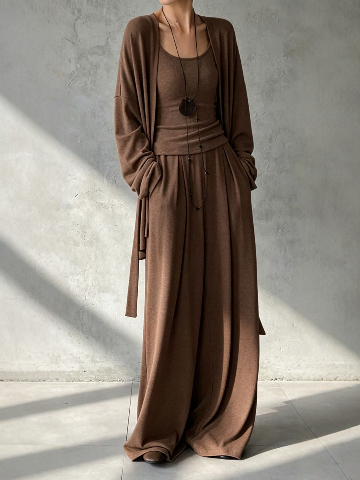 Comfortable Thin Knit Draped Three-Piece Lounge Set