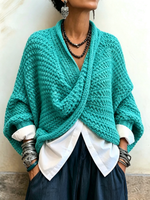 Western Cozy Relaxed Batwing Sleeves Crossover V-neck Sweater