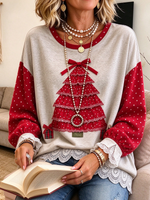 Casual Polka Dot Christmas Tree Sweatshirt