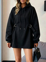 Stylish And Casual Long Hooded Sweatshirt With Adjustable Waist Buckle